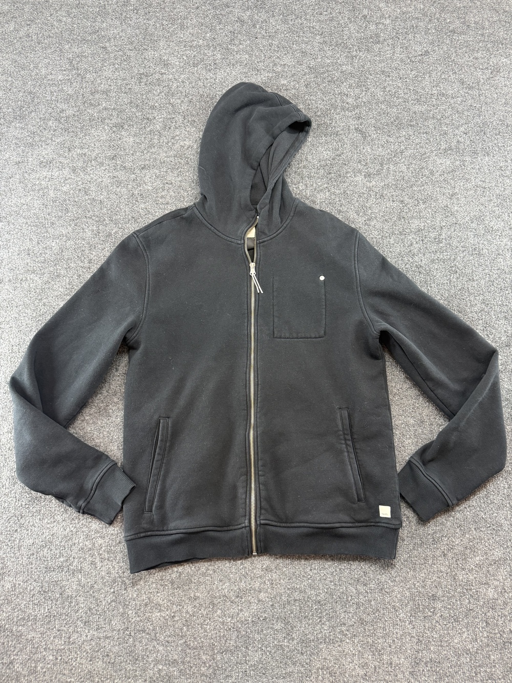 Vuori Hoodie Mens Large Black Full Zip Fleece Jacket Chest Pocket Athletic